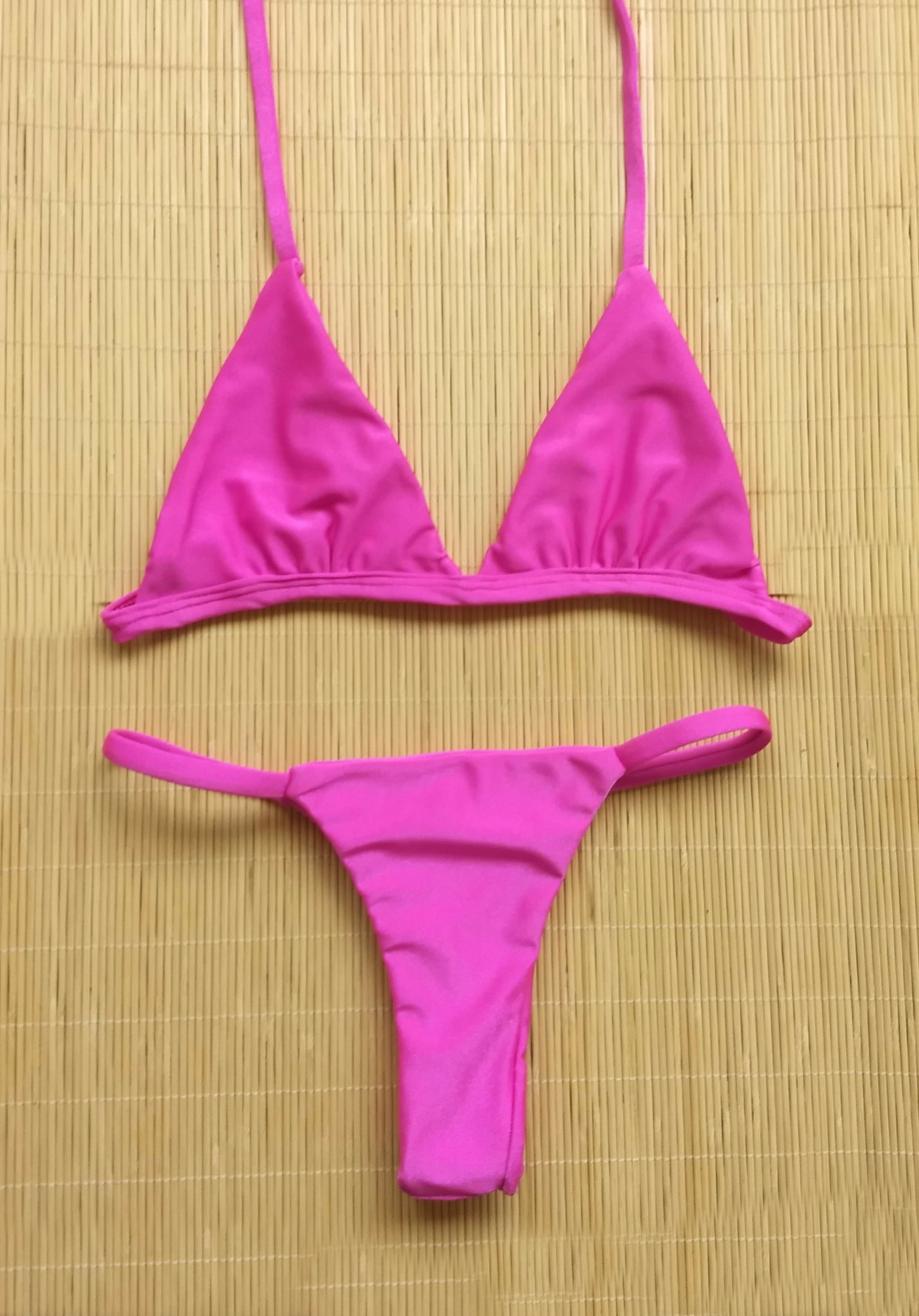 Biquini Triângulo Pink Metálico Carol Moda Praia